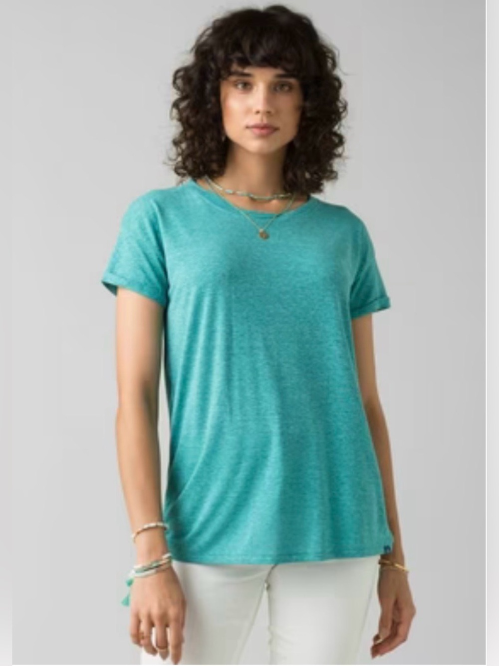 Prana Cozy Up Short Sleeve Tee Aqua color Sz Small